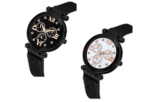 KIARVI GALLERY Black and White Dial Magnetic Metal Strap Analog Girl's and Women's Watch (Black Color,Pack of 2)-thumb1