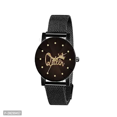 Kiarvi Gallery Black Queen Dial Prism Glasses With Magnetic Metal Strep Analog Watch For Girls And Women