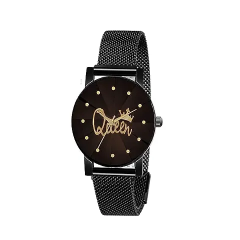 KIARVI GALLERY Queen Dial Prism Glasses with Magnetic Metal Strep Analog Watch for Girls and Women