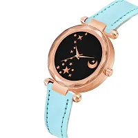 KIARVI GALLERY Analogue Moon Designer Dial Leather Strap Watch for Girls and Women(Peach) (Sky-Blue)-thumb1