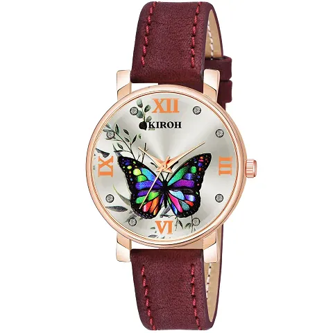 KIARVI GALLERY Analogue Butterfly Designer Dial Leather Strap Women's and Girl's Watch