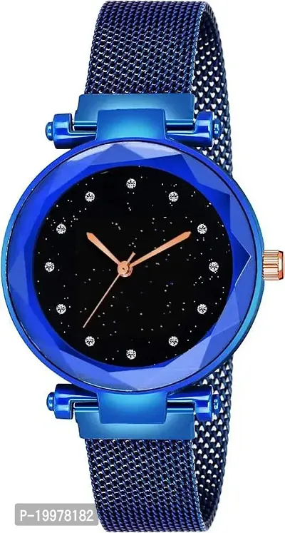KIROHreg; Blue Cut Glass Magnetic Metal Strap Analog Watch for Girl and Women