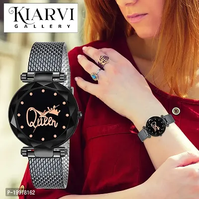 KIARVI GALLERY Clausal Analog Pack of 2 Combo PU Belt Analog Watches for Girls and Women (Pack of 2) (Black-Gold-Queen)-thumb5
