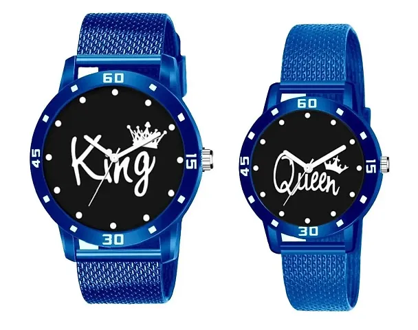 KIARVI GALLERY Analogue Lovers Couple King and Queen Dial PU Strap Men's and Women's Couple Watch(Combo, Pack of 2) (Blue-2)