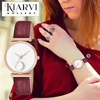 KIARVI GALLERY Clusal Analogue Moon Dial Unique Designer Leather Strap Watch for Girl's and Women's (Maroon-3)-thumb4