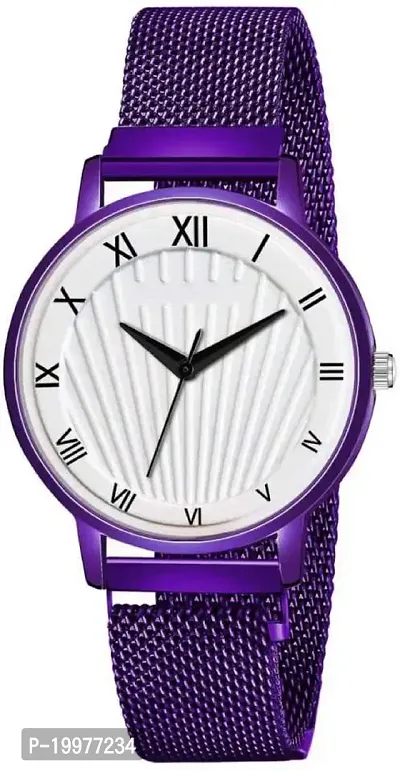 KIARVI GALLERY White Dial Purple Magnet Strep Designer Analog Watch for Girls and Women