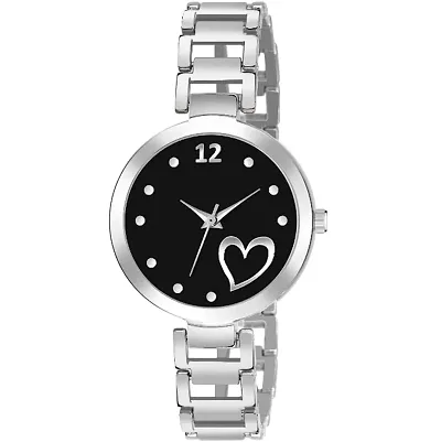 KIARVI GALLERY Analogue Heart Dial Designer Stylish Metal Strap Watch for Girls and Women (Silver-Red)
