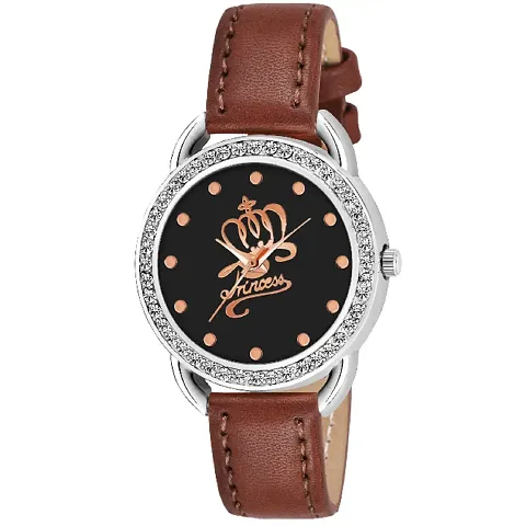 KIARVI GALLERY Analogue Girl's and Women's Watch(Black Princess Dial,Black Leather Strap) (Brown)