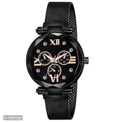 KIARVI GALLERY Black Designer Magnetic Metal Strap Analog Girl's and Women's Watch