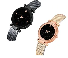 KIARVI GALLERY Analog Pack of 2 Combo PU Belt Analog Watches for Girls and Women (Pack of 2) (Black-Gold-4M)-thumb1