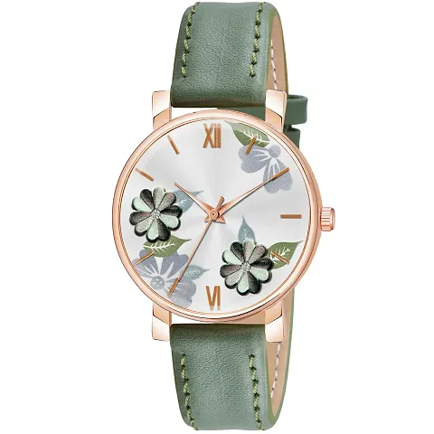 KIARVI GALLERY Analogue Flowered Dial Unique Designer Leather Strap Women's and Girl's Watch