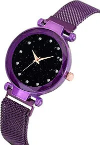 KIARVI GALLERY Black dial 12 Diamond Studded with Gold and Purple Magnetic Strap Analog Watch - for Girls Analog Watch - for Girls-thumb2