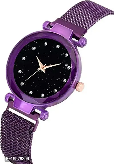 KIARVI GALLERY Black dial 12 Diamond Studded with Gold and Purple Magnetic Strap Analog Watch - for Girls Analog Watch - for Girls-thumb3