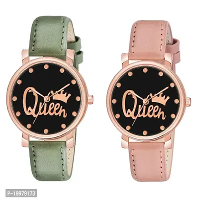 KIARVI GALLERY Analogue Queen Designer Dial Leather Strap Combo Watch for Girls and Women(Blue-Brown) (Green-Peach)