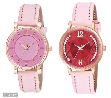 KIROH Analog Round Dial Designer Premium Leather Strap Analog Watch for Girls  Women(GRN-GRN) (Pink-Pink)