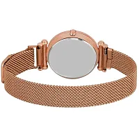 KIARVI GALLERY Clausal Flower Designer Multicolored Dial Rose Gold Magnetic Metal Strap Analog Watch for Girl's and Women (Rose Gold Green Flower)-thumb3