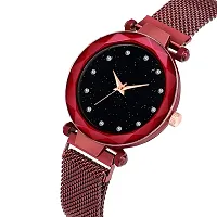 Kiarvi Gallery Black dial 12 Diamond and 4 figer with red Magnetic Buckle Starry Belt Analog Watch Quartz Watch for Women-thumb2