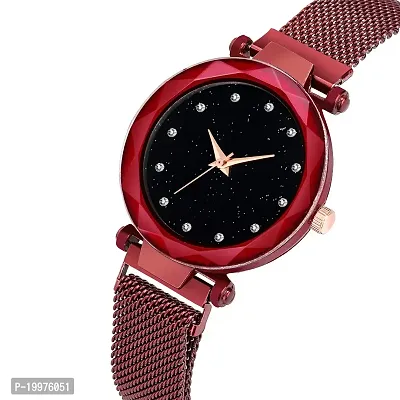 Kiarvi Gallery Black dial 12 Diamond and 4 figer with red Magnetic Buckle Starry Belt Analog Watch Quartz Watch for Women-thumb3