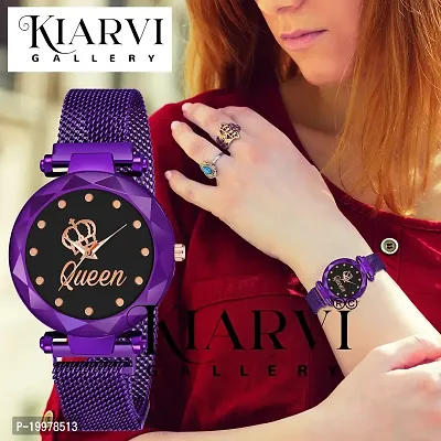 KIARVI GALLERY Analogue Queen Dial Magnetic Strap Girl's  Women's Watch (Purple-Q)-thumb5