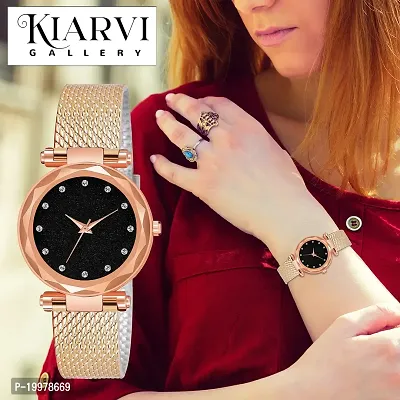 KIARVI GALLERY Clausal Analog 12 DM Dial Pack of 2 Combo PU Belt Analog Watches for Girls and Women (Pack of 2) (Black-Gold-12DM)-thumb5