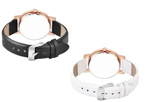 KIARVI GALLERY Analogue Pack of 2 Flower Dial Unique Designer Leather Strap Women's and Girl's Watch (Black -White)-thumb2