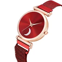 KIARVI GALLERY Analogue Moon Dial Unique Designer Magnetic Metal Strap Watch for Girl's and Women's (Red-Red)-thumb1