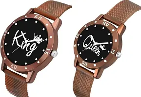 KIARVI GALLERY Analogue Lovers Couple King and Queen Dial PU Strap Men's and Women's Couple Watch(Combo, Pack of 2) (Brown-2)-thumb1