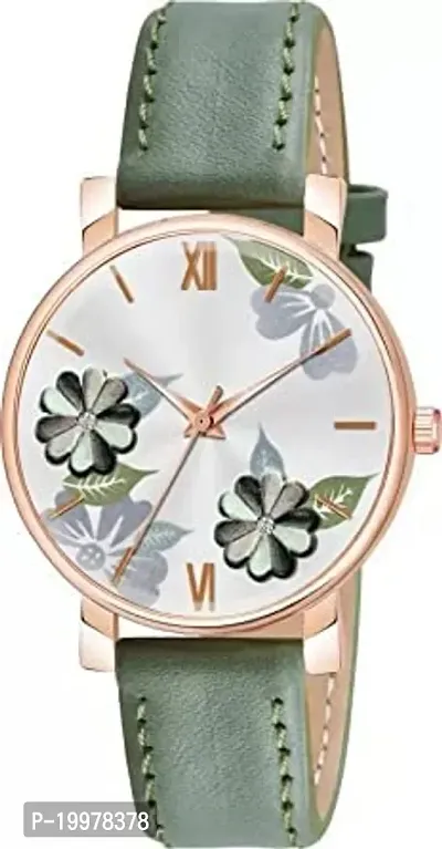 KIARVI GALLERY Analogue Flowered Dial Unique Designer Leather Strap Women's and Girl's Watch (Black-Green-Brownn)-thumb4