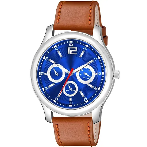 KIARVI GALLERY Analogue Leather Strap Boy's and Men's Watch(Blue Dial,Brown Leather Strap) (Brown-BLU)