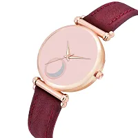 KIARVI GALLERY Clusal Analogue Moon Dial Unique Designer Leather Strap Watch for Girl's and Women's (Maroon)-thumb1