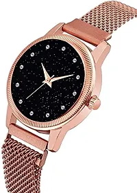 KIARVI GALLERY Black Dial Full Diamond Dial with Magnetic Metal Strap Analog Watch for Girl's and Women (Gold 12DM)-thumb1