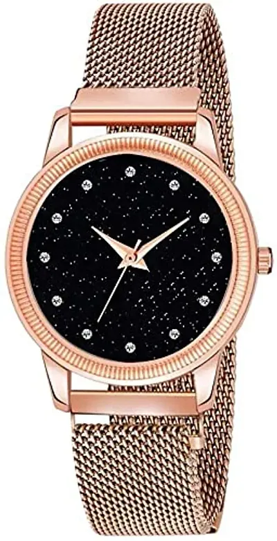 KIARVI GALLERY Casual Analogue Black Dial Full Diamond Dial with Magnetic Metal Strap Analog Watch for Girl's and Women