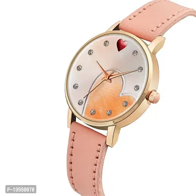 KIARVI GALLERY Analog Sweet Heart Dial Unique Designer Leather Strap Analogue Women's and Girl's Watch (Peach-H)-thumb2