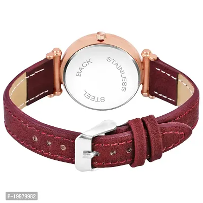 KIARVI GALLERY Clusal Analogue Moon Dial Unique Designer Leather Strap Watch for Girl's and Women's (Maroon-3)-thumb4