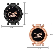 KIARVI GALLERY Clausal Analog Pack of 2 Combo PU Belt Analog Watches for Girls and Women (Pack of 2) (Black-Gold-Queen)-thumb2