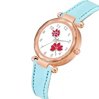 KIARVI GALLERY Analogue Flower Designer Leather Strap Women's and Girl's Watch (Sky Blue-Red)-thumb1