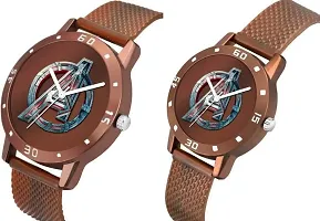 KIARVI GALLERY Analogue Couples Avengers Dial PU Strap Men's and Women's Couple Watch(Combo, Pack of 2) (Black) (Brown)-thumb1