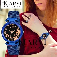 KIARVI GALLERY Analogue Black Flower Dial Designer Magnetic Strap Women's and Girl's Watch (Blue)-thumb3