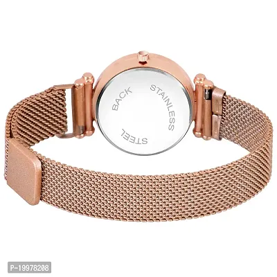 KIARVI GALLERY Analogue Moon Dial Unique Designer Magnetic Metal Strap Watch for Girl's and Women's (Rose Gold- Red)-thumb4