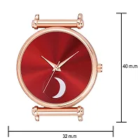 KIARVI GALLERY Analogue Moon Dial Unique Designer Magnetic Metal Strap Watch for Girl's and Women's (Rose Gold- Red)-thumb2