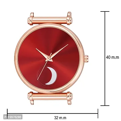 KIARVI GALLERY Analogue Moon Dial Unique Designer Magnetic Metal Strap Watch for Girl's and Women's (Rose Gold- Red)-thumb3