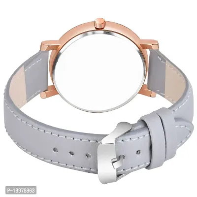KIROH Analog Round Dial Designer Premium Leather Strap Analog Watch for Girls  Women(GRN-GRN) (Pink-Grey)-thumb3