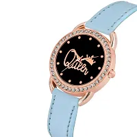 KIARVI GALLERY Analogue Copper Diamond Designer Queen Dial Leather Strap Watch for Girls and Women(Sky-Blue)-thumb1