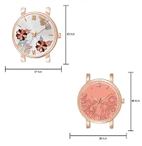 KIARVI GALLERY Analogue Pack of 2 Flower Designer Dial Leather Strap Women's and Girl's Watch (Peach-Peach)-thumb2