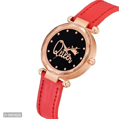 KIARVI GALLERY Analogue Queen Designer Dial Leather Strap Watch for Girls and Women(Pink) (Red)-thumb2