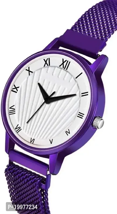 KIARVI GALLERY White Dial Purple Magnet Strep Designer Analog Watch for Girls and Women-thumb2