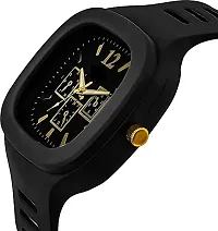 KIARVI GALLERY Squire Dial Silicone Strap Analogue Watch for Men and Boy (Black Colored, Black Strap) (Black)-thumb1