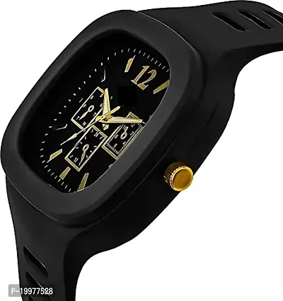 KIARVI GALLERY Squire Dial Silicone Strap Analogue Watch for Men and Boy (Black Colored, Black Strap) (Black)-thumb2
