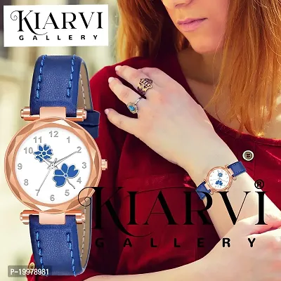 KIARVI GALLERY Analogue Flower Designer Leather Strap Women's and Girl's Watch (Blue)-thumb5