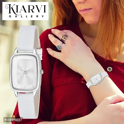 KIARVI GALLERY Analogue Square Dial Leather Strap Girl's Women's Watch (White)-thumb5